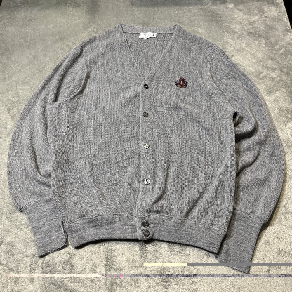 VTG 80s IZOD Mens Wool Cardigan in‎ Gray Size L Made in USA Outdoor Preppy